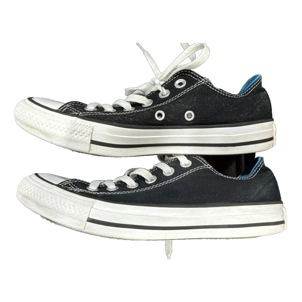 Converse Double Tongue Chuck Taylor Low Tops Women 7 Men 5 Black Blue
